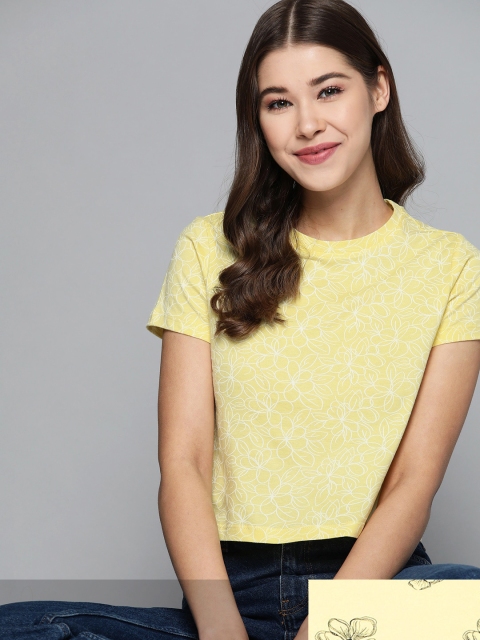 

Mast & Harbour Women Pack of 2 Cotton T-shirts, Yellow