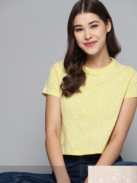 

Mast & Harbour Women Pack of 2 Cotton T-shirts, Yellow