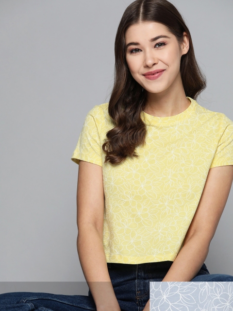 

Mast & Harbour Women Pack of 2 Cotton T-shirts, Yellow