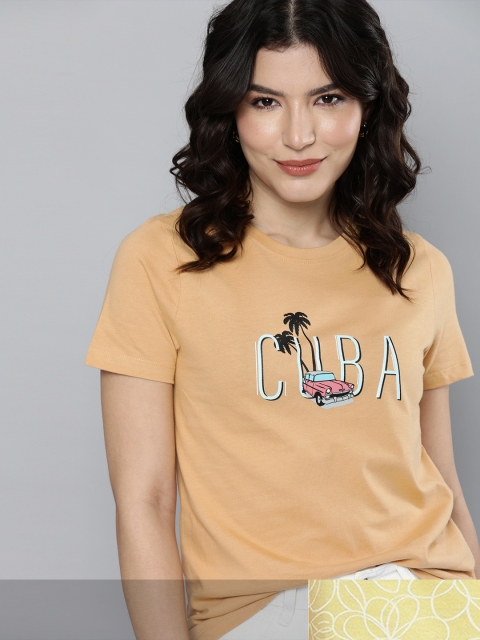 

Mast & Harbour Women Pack of 2 Cotton T-shirts, Beige