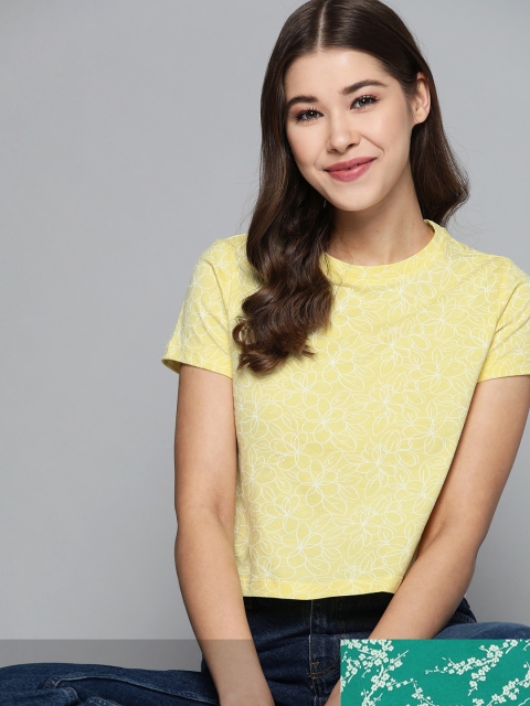 

Mast & Harbour Women Pack of 2 Cotton T-shirts, Yellow