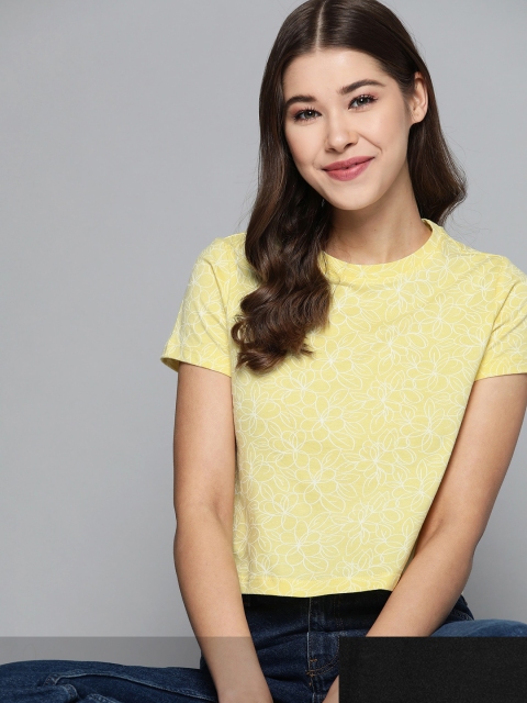 

Mast & Harbour Women Pack of 2 Cotton T-shirts, Yellow
