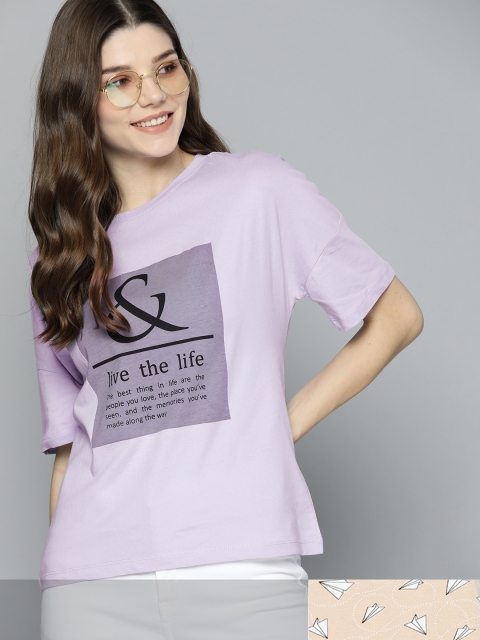 

Mast & Harbour Women Pack of 2 Cotton T-shirts, Beige