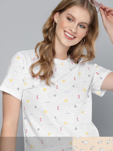 

Mast & Harbour Women Pack of 2 Printed Cotton T-shirt, Beige