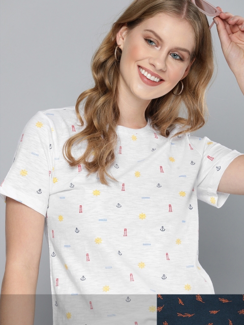 

Mast & Harbour Women Pack of 2 Printed Pure Cotton T-shirt, White