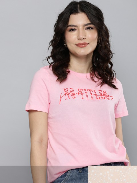 

Mast & Harbour Women Pack of 2 Printed Pure Cotton T-shirt, Beige