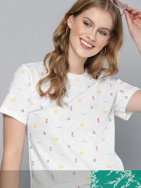 

Mast & Harbour Women Pack of 2 Printed Cotton T-shirt, White