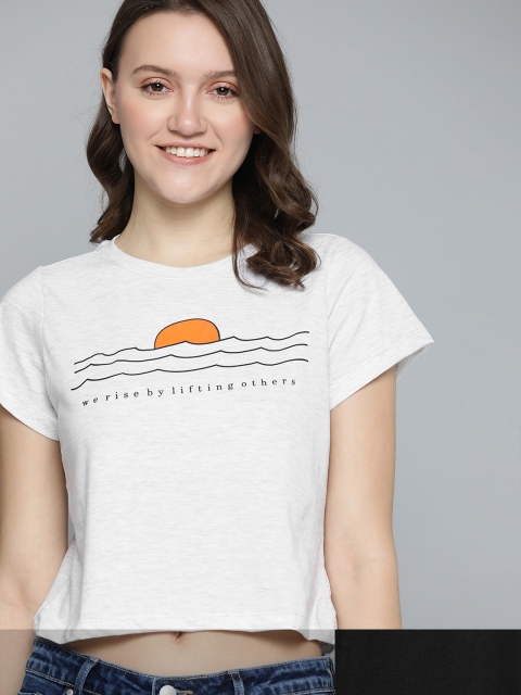 

Mast & Harbour Women Pack of 2 Printed Pure Cotton T-shirt, Black