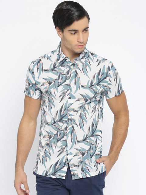 

Jack & Jones Men White & Blue Slim Fit Printed Casual Shirt