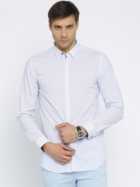 

Jack & Jones Men White & Blue Printed Slim Fit Casual Shirt