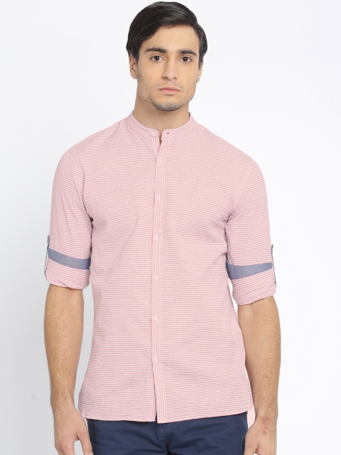 

Jack & Jones Men Pink & Grey Slim Fit Striped Casual Shirt