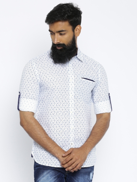 

Jack & Jones Men White & Blue Slim Fit Printed Casual Shirt