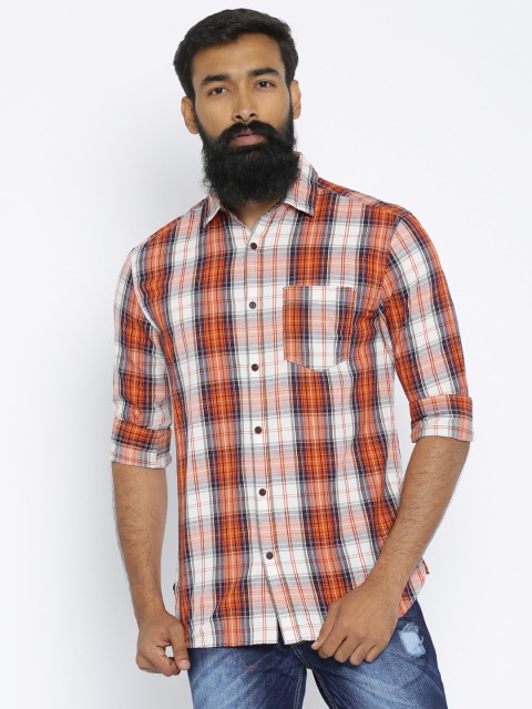 

Jack & Jones Men Orange & White Regular Fit Checked Casual Shirt