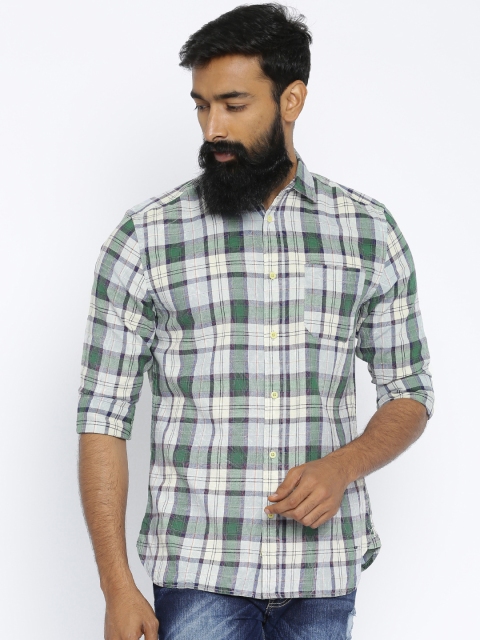 

Jack & Jones Men Green & Blue Regular Fit Checked Casual Shirt