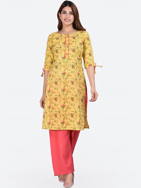 

Glorious Women Yellow Floral Printed Kurta with Palazzos