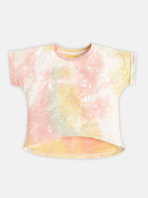 

Punkster Girls Multicoloured Tie and Dye Print Extended Sleeves Crop Top, Multi