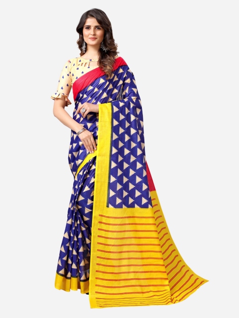 

SIRIL Yellow & Blue Geometric Printed Saree