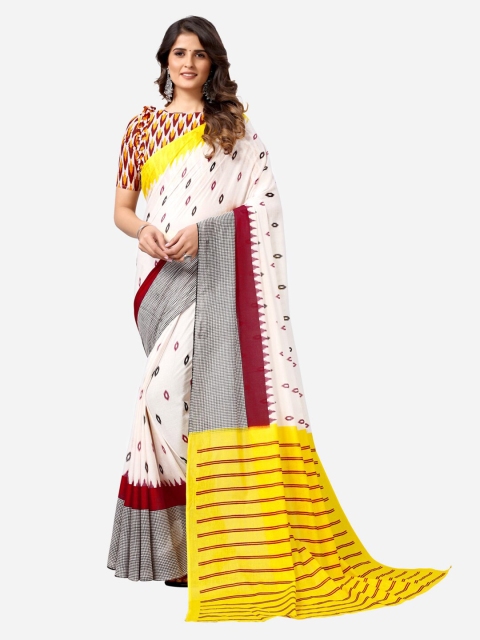 

SIRIL Yellow & Off White Printed Saree