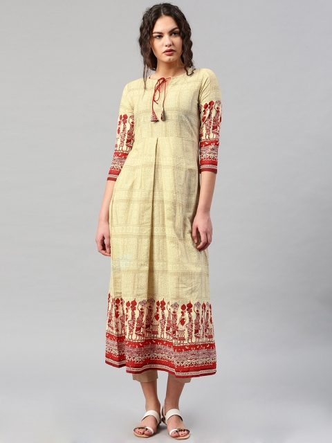 

Libas Women Cream-Coloured & Brown Printed A-Line Kurta
