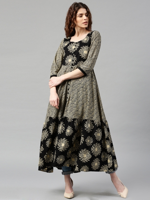 

Libas Women Black & Beige Printed Anarkali Kurta