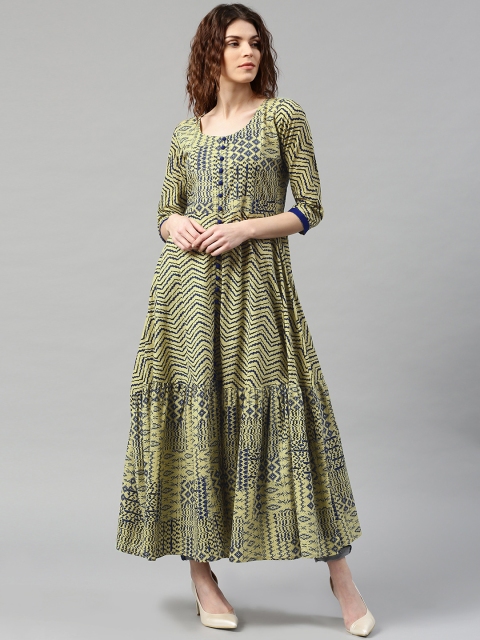 

Libas Women Khaki & Navy Blue Printed Anarkali Kurta