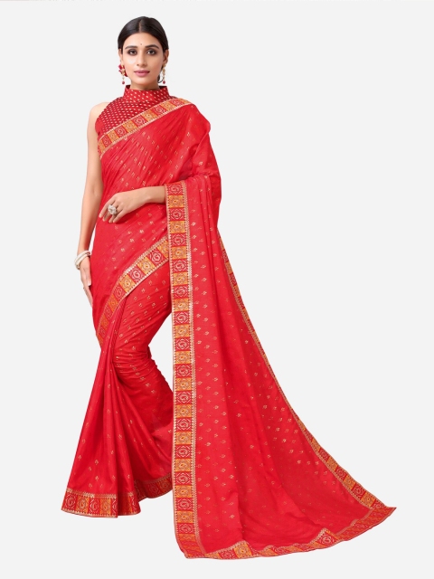 

SIRIL Red & Gold-Toned Ethnic Motifs Woven Design Poly Silk Saree