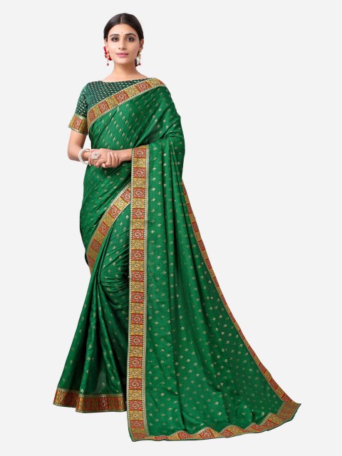 

SIRIL Green & Yellow Ethnic Motifs Woven Design Poly Silk Saree