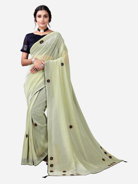 

SIRIL Green & Navy Blue Embellished Beads and Stones Poly Silk Saree