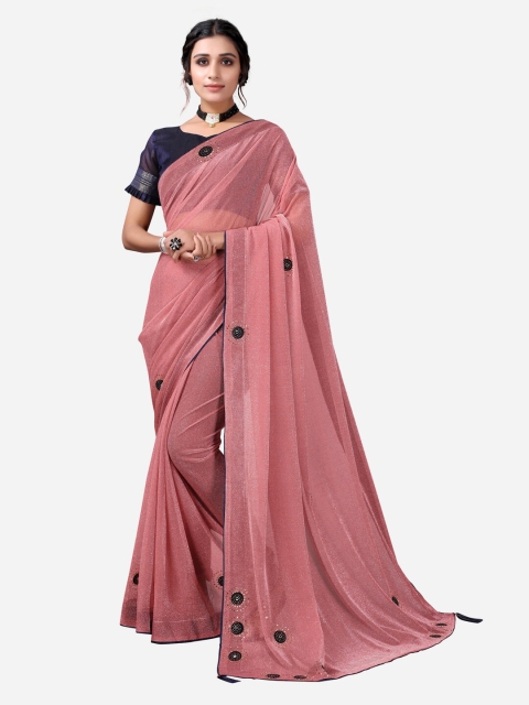 

SIRIL Rose & Black Embellished Beads and Stones Poly Silk Saree