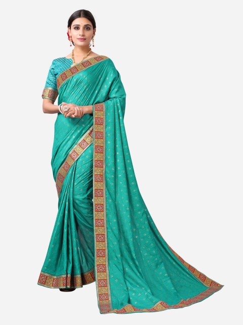 

SIRIL Turquoise Blue & Yellow Ethnic Motifs Woven Design Poly Silk Saree
