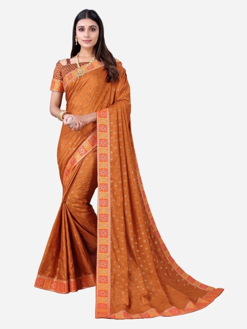 

SIRIL Rust & Yellow Ethnic Motifs Woven Design Poly Silk Saree