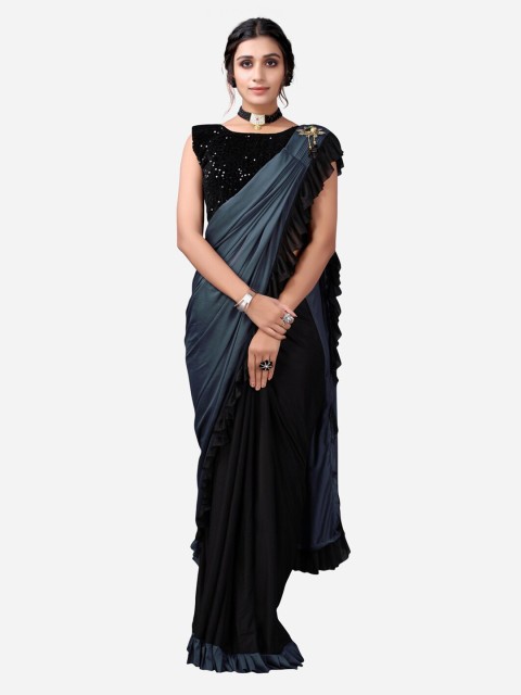 

SIRIL Black & Grey Ready to Wear Saree