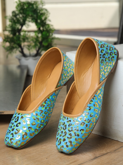 

HASTEN Women Blue Ethnic Ballerinas with Bows Flats