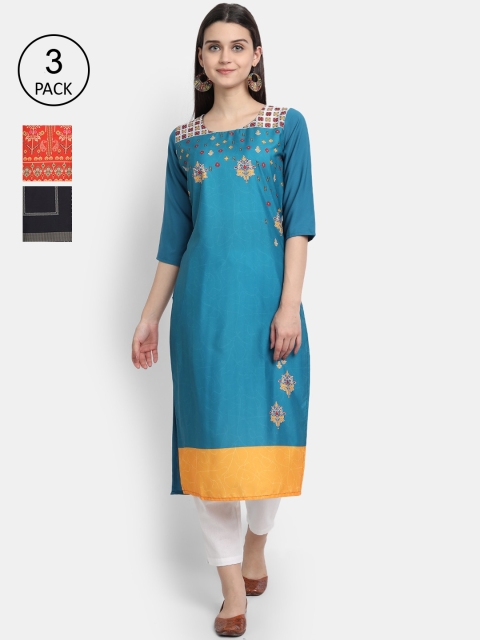 

Ethnic basket Women Pack Of 3 Straight Kurtas, Blue