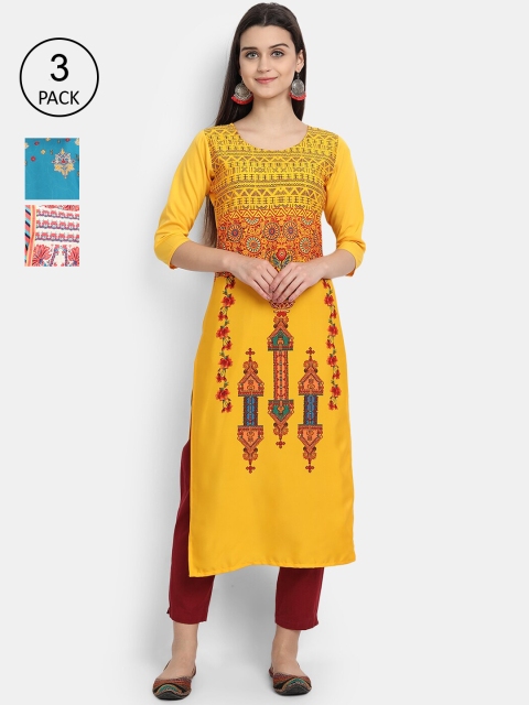 

Ethnic basket Women Pack of 3 Multicoloured Floral Printed Crepe Kurta, Multi