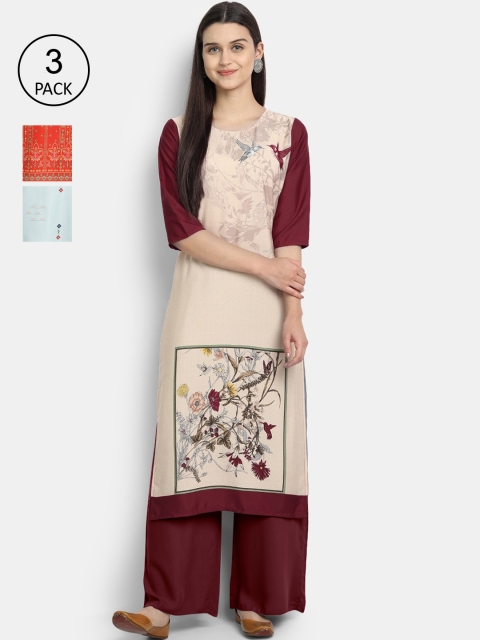 

Ethnic basket Women Pack Of 3 Digital Printed Crepe Kurta, Orange