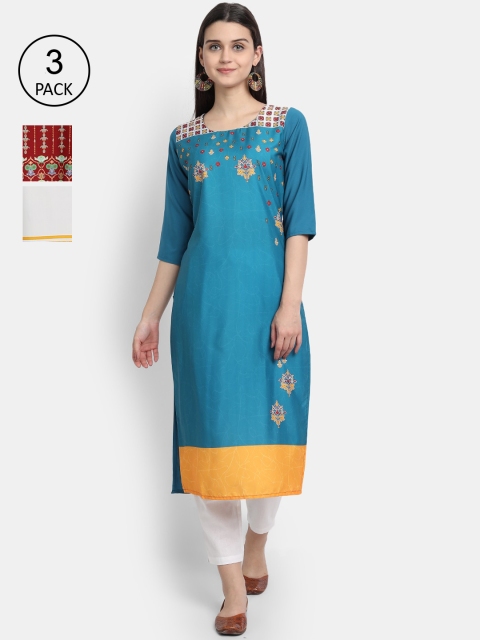 

Ethnic basket Women Multicoloured Floral Yoke Design Thread Work Crepe Kurta, Multi