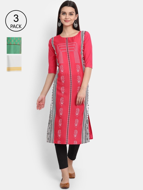 

Ethnic basket Women Pack Of 3 Straight Kurtas, Pink