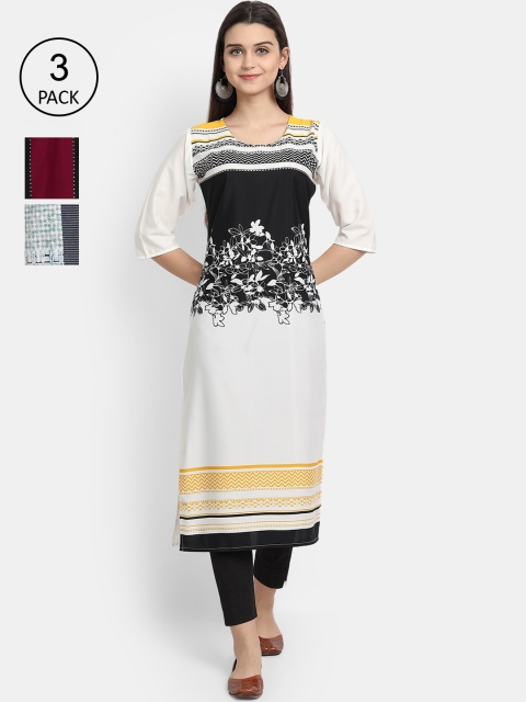 

Ethnic basket Women Multicoloured Floral Embroidered Thread Work Crepe Kurta, Multi