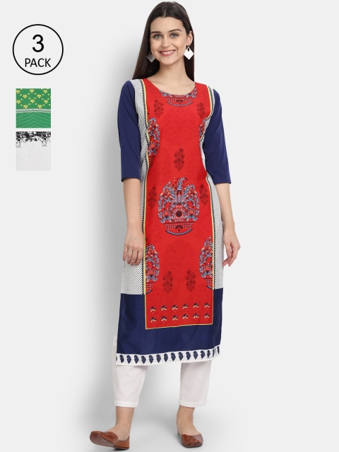 

Ethnic basket Women Red & Green Pack Of 3 Ethnic Motifs Printed Kurta