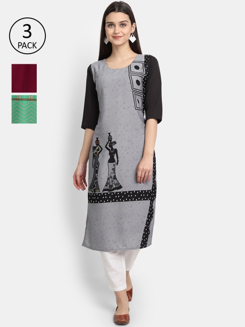 

Ethnic basket Women Multicoloured Ethnic Motifs Printed Thread Work Crepe Kurta, Multi
