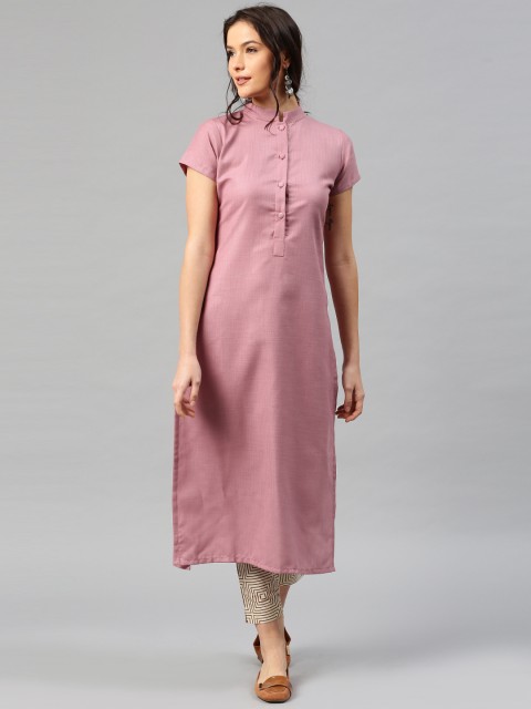 

Libas Women Mauve Solid Straight Kurta