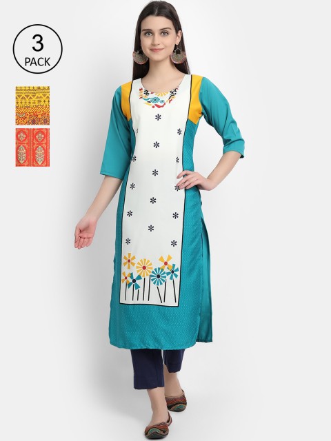 

Ethnic basket Women Multicoloured Floral Embroidered Thread Work Crepe Kurta, Multi