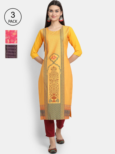 

Ethnic basket Women Multicoloured Ethnic Motifs Flared Sleeves Crepe Kurta, Multi