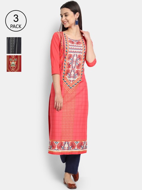 

Ethnic basket Women Multicoloured Geometric Striped Thread Work Crepe Kurta, Multi