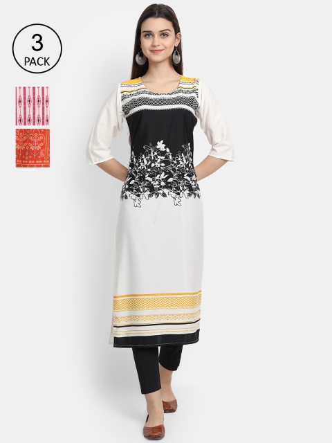 

Ethnic basket Women Multicoloured Floral Embroidered Thread Work Crepe Kurta, Multi