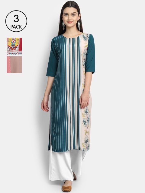

Ethnic basket Women Pack of 3 Multicoloured Geometric Printed Crepe Kurta, Multi