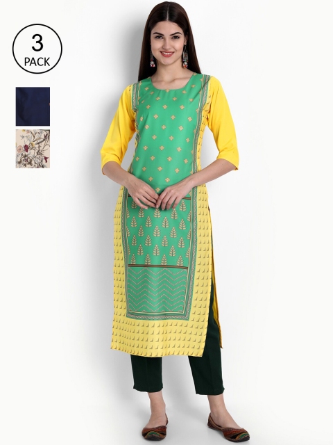 

Ethnic basket Women Pack Of 3 Straight Kurtas, Yellow