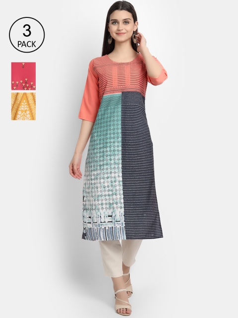 

Ethnic basket Women Pack Of 3 Straight Kurtas, Yellow
