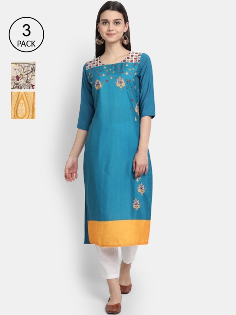 

Ethnic basket Women Pack Of 3 Straight Kurtas, Blue
